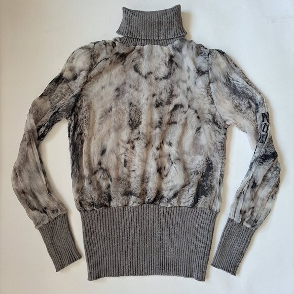 Tricot Chic Grey Silver Turtleneck Silk Wool Sweater Top Size US 8 / S - M - Picture 10 of 16